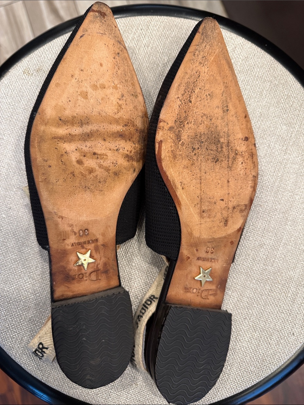 Dior Black Pointed Slingback Flats with White J'Adior Ribbon reposh size 36 - Picture 11 of 16